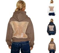 Générique Hoodie Hollow Mesh Back Women's, See Through Crystal Fishnet Pullover,Y2K Crystal Mesh Hoodie,Oversize Lace Cutout Hoodies,Womens Crystals Hollow Backs Hoodies (Brown,M)