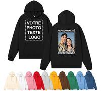 Générique Hoodie personnalisé Ajoutez Votre Propre Photo/Texte, Hoodie Unisexe Hommes Femmes, créez Votre Propre nom ou Logo, Sweat personnalisé pour Couple, imprimé Devant/Dos/Manche, S-3XL