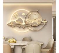Générique Horloge de décoration Murale 3D avec lumière LED,Grandes Sculptures for Salon,Chambre,Bureau,Couloir,entrée,Alimentation enfichable,Sculpture Murale 3D(Gold,100x55cm/39.4x21.7in)