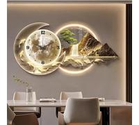 Générique Horloge de décoration Murale 3D avec lumière LED,horloges murales silencieuses créatives,Relief Moderne en Couches,décoration de la Maison,Peinture de Lampe(Gold 1,80x40cm/31.5x15.7in)