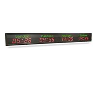 Générique Horloge Mondiale LED 4 Villes - Affichage Multi-fuseaux horaires, synchronisation Automatique WiFi, Fixation Murale/Suspension, Alliage d'aluminium Durable pour Bureaux/hôtels/écoles
