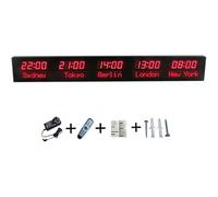 Générique Horloge Mondiale numérique à LED, Horloge Mondiale Murale à 5 fuseaux horaires avec Affichage des Villes, Trois réglages de luminosité, pour hôtels, aéroports et lieux de Divertissement