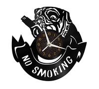 Générique Horloge Murale en Vinyle Grand Format à décoration de Conseils Interdit DE Fumer et Chien Shar Pei pour fêtes, décor Mural Art Moderne 12 Pouces pour Salon. Cadeaux (M-sans L)