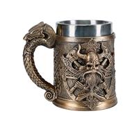 Générique Horned Warrior Beer Mug Coffee Cup with Dragon Handle, 20oz Beer Tankard Norse Mythology Gift for Men Women, Stainless Steel Pirate Heavy Cup (Bronze)