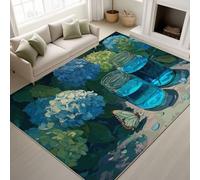 Générique Hortensia Verre Bocal Petit Papillon Doux Tapiss Jardin Tranquille Délicat Imprimé Tapis Photographie Romantique Lavable Tapis de Antidérapant Vert pour Salle à Manger Bureau 90 x 150 cm