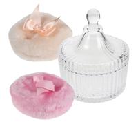 Générique Houppette pour Poudre Bébé Douce en Peluche avec Nœud Décoratif, Set 2 Pièces 90x30 Mm, Applicateur Corporel avec Étui en Verre, Accessoire Soin Bébé Pratique et Hygiénique