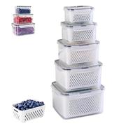 Générique Household Transparent Plastic Food Storage Box-Including Drain Basket, Food Storage Box, Portable Breathable Multifunctional Basin, Suitable for Holding Various Fruits and Vegetable (5PCS)