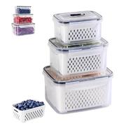 Générique Household Transparent Plastic Food Storage Box-Including Drain Basket, Food Storage Box, Portable Breathable Multifunctional Basin, Suitable for Holding Various Fruits and Vegetable (3PCS)