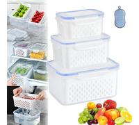 Générique Household Transparent Plastic Food Storage Box-Including Drain Basket, Pack of 3 Drain Storage Basket, 4 In 1 Multipurpose Containers With Removable Colander, For Pantr (Blue-3PCS)