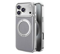Générique Housse Antichoc for IPhone 17/17Air/17Pro/17Pro Max, Étui d'affaires en Cuir Galvanisé, avec Coque De Béquille Rotative Magnétique À 360°(Gray,17 Pro)