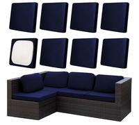 Générique Housse Assise Salon de Jardin Exterieur Extensible,Housse Siège Canapé Protection avec Fond Élastique,Amovible Housse de Coussin de Canapé Jardin Terrasse Caravane(Navy Blue,8 pièces)