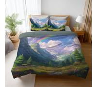 Générique Housse Couette - Microfibra - 3 Piezas Vert Mousse Funda Nórdica Edredon 150 x 200 cm y 2 x 65 x 65 Taie d'oreiller - Housse Couette avec Fermeture Éclair - Anime Vallée Plantes Arc-en-Ciel