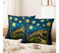 Générique Housse Coussin Ciel Nocturne Romantique Cadeaux intérieur Colline, Petite Ville, Architecture Doux Décoratif Taie d'oreiller pour Canapé, Salon, Chambre, 50 x 30 CM