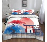 Générique Housse de Couette 135x200 cm Blanc Parure de Lit 1 Personnes Enfant, Temple De Samouraï De Style Japonais Microfibre Ensemble de Literie avec Fermeture Éclair et 2 Taies d'oreiller 65x65