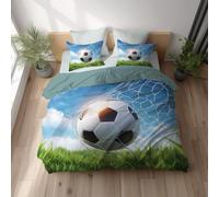 Générique Housse de Couette 140 x 200 cm Adulte et Enfant Football Filet Herbe, Parure de Lit en Microfibre Douce Vert, Set de Literie Réversible avec Fermeture Éclair et Taies d’Oreiller