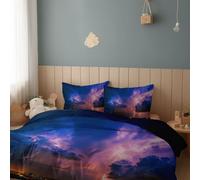 Générique Housse de Couette 140 x 200 cm, Ciel Éclair Orage Microfibre Imprimée Parure de Lit, Parure de Linge de Lit avec Fermeture Éclairavec Taie d'oreiller 65 x 65, Housse de Couette Bleu Foncé