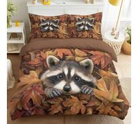 Générique Housse de Couette 140 x 200 cm Forêt Animal, Parure de Lit 2 Personne pour Lit Drap Housse, Raton Laveur Feuilles Automne Ensemble Parure de draps 4 Pieces avec 2 Taie d'oreiller