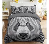Générique Housse de Couette 140 x 200 cm Lignes Concentriques Parallèles Entrelacé Panda, Parure de Lit Microfibre Doux avec Taie d'oreiller, Réversible Zippée, Tailles Enfants, Gris Gros Plan