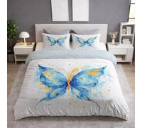 Générique Housse de Couette 140 x 200 cm, Parure de lit 140 x 200 cm 2 Pièces + 1 Taie d'oreiller 65 x 65 cm, Microfibre Douce, Respirante, Anti-Froissement, Bleu, Aquarelle Élégant Papillon