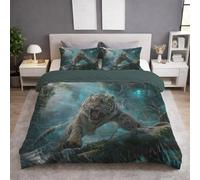 Générique Housse de Couette 140 x 200 cm, Parure de lit 140 x 200 cm 2 Pièces + 1 Taie d'oreiller 65 x 65 cm, Microfibre Douce, Respirante, Anti-Froissement, Vert, Animal Féroce Tigre