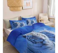 Générique Housse de Couette 140 x 200 cm Parure de Lit 3 Pièces, Douce Tigre Blanc Halo Bleu-Violet Imprimée Surréalisme Ensemble de Literie Confortable pour Hommes Femmes Adultes et Enfants