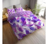 Générique Housse de Couette 140 x 200 cm, Parure de lit réversible en Microfibre brossée, Style Violet Illustration Plumes sans Couture Linge de lit Entretien Facile, pour Adultes et Adolescents