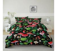 Générique Housse de Couette 140 x 200 cm Peinture À La Gouache Champignons Feuilles Parure de Lit en Microfibre Douce, Noir Housse Couette avec Fermeture Éclair pour Enfant Ado et Adulte