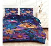 Générique Housse de Couette 140x190 Abeille Fleur, Microfibre Parure de Lit Motif Floral Forêt Magique Réversible, avec Fermeture Éclair, 2 Taies d'oreiller 65x65 (Qw06)