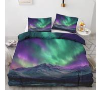 Générique Housse de Couette 140x190 Aurore Boréale, Microfibre Parure de Lit Motif Hiver Réversible, avec Fermeture Éclair, 2 Taies d'oreiller 65x65 (2Qt460)