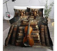 Générique Housse de Couette 140x200 3D Imprimé Violon Parure de lit Douce Microfibre Livres Musique Ensemble de 2 Taie d'oreiller 50x75 Literie et avec Fermeture Éclair27c4