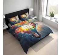 Générique Housse de Couette 140x200 Ampoule Électrique Parure de Lit 140x200 Colorée Graffiti Peinture à l'huile, Douce Microfibre Housse de Couette avec 1 Taie Oreiller, Zippée 21D&-41