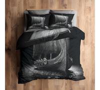 Générique Housse de Couette 140x200 Bateau Viking - Parure de Lit Bateau Mythologie Nordique 1 Personne Decoration Chambre, 1 Taie d'oreiller 65x65, Zippée, Reversible, Microfibre SD-1259