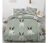 Générique Housse de Couette 140x200 Bouledogue Français Parure de Lit Chien Mignon Housse Couette Imprimé Réversible Microfibre 1 Personne avec Fermeture éclair + 2Taie d'oreiller 65x65