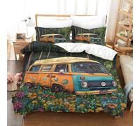 Générique Housse de Couette 140x200 Bus Parure de Lit 140x200 Microfibre Doux et Confortable Housse Couette Enfant Forêt avec 2 Taie Oreillers 65x65 QE2913