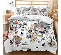 Générique Housse de Couette 140x200 Carte du Monde Animaux de La Jungle Parure de Lit 140x200 Enfant Garçon Fille Adulte Carte Dessin Animé Housse de Couette 1 Personne avec Fermeture éclair