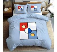 Générique Housse de Couette 140x200 Cercles carrés Parure de Lit 140x200 Microfibre Doux et Confortable Housse Couette Enfant Bleu Clair avec 2 Taie Oreillers 65x65 QB1125