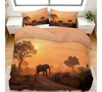 Générique Housse de Couette 140x200 cm Animaux du Coucher De Soleil Éléphant Parure de Lit 2 Personnes Set de Housse de Couette Microfibre Coton avec Fermeture Éclair et 2 Taie d'oreiller 65x65cm