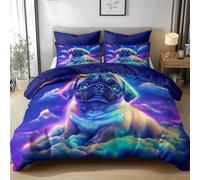 Générique Housse de Couette 140x200 cm Carlin De Dessin Animé Lumineux Parure de lit en Coton Polyester avec Fermeture Éclair Doux et Durable, avec 2 Taies d'oreiller 65x65cm