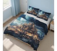 Générique Housse de Couette 140x200 cm Château, Parure de Lit Planète Palais Fantastique, Microfibre Douce, Inclure Une Taie Oreiller 65x65 cm, Fermeture Éclair PZ&S-29