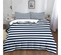 Générique Housse de Couette 140x200 cm Géométrie Rayures Bleu Parure de Lit 2 Personnes Set de Housse de Couette Microfibre Coton avec Fermeture Éclair et 2 Taie d'oreiller 65x65cm