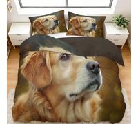 Générique Housse de Couette 140x200 cm Golden Retriever Parure de Lit 2 Personnes Set de Housse de Couette Microfibre Coton avec Fermeture Éclair et 2 Taie d'oreiller 65x65cm