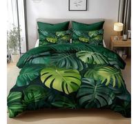 Générique Housse de Couette 140x200 cm Monstera Tropical Vert Parure de Lit 1 Personne avec Fermeture Éclair Sets de Housse Couette en Polyester Coton avec 2 Taie d'oreiller 65x65cm