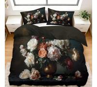 Générique Housse de Couette 140x200 cm Vase De Roses Et De Pivoines Parures de Lit Enfants Polycoton Douce et Confortable Housse de Couette Impression 3D avec 2 Taie d'oreiller