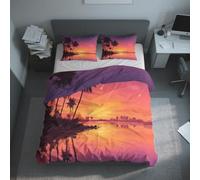 Générique Housse de Couette 140x200 Coucher de Soleil, Parure de Lit Palmier Tropical Reversible Confortabl Ensemble Literie Microfibre avec Fermeture Éclair 1 Taie Oreiller K&28