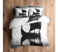 Générique Housse de Couette 140x200 Drakkar Viking - Parure de Lit Bateau Mythologie Nordique 1 Personne Decoration Chambre, 1 Taie d'oreiller 65x65, Zippée, Reversible, Microfibre SD-1258