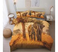 Générique Housse de Couette 140x200 Éléphant Parure de Lit 140x200 Animaux Sauvages Afrique, Douce Microfibre Housse de Couette Simple avec 1 Taie Oreiller, Zippée M&-87