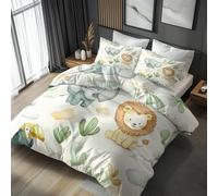 Générique Housse de Couette 140x200 Enfant Safari, 1 Personne - Parure de Lit Motif Animaux Mignons, 1 Taies d'oreiller 65x65, Zippée, Microfibre Doux, Decoration & Cadeaux - Sy140