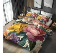 Générique Housse de Couette 140x200 Fleurie Colorée, Parure de Lit 1 Personne Reversible Floral Aquarelle, Decoration Chambre, 1 Taie d'oreiller 65x65, Microfibre Doux, Zippée -v358