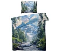 Générique Housse de Couette 140x200 Forêt Montagne - Parure de Lit 1 Personne Motif Paysage avec Fermeture éclair - Ensemble de Literie en Microfibre Douce avec Taie d'oreiller L#&-86