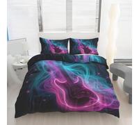 Générique Housse de Couette 140x200 Guitare Imprimé, Parure de lit Néon Rose Bleu Réversible Microfibre avec Fermeture Éclair, 1 Personne, Ensemble de Literie 2 Pièces et 1 Taie d'oreiller t64LB
